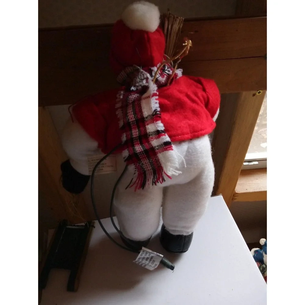 Santa's Best Snowman With Scarf Sled‎ Christmas Tree Ornament Plug In Animated